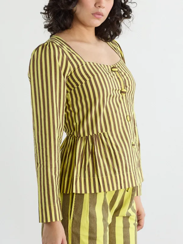 Eloise Stripe Blouse - Yellow/ Choc Stripe sold by Lisa Says Gah