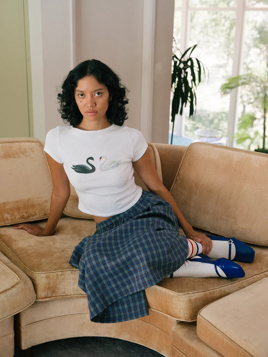 スカート IRENE Crispy Shirt Pressed Skirt 34 blue cotton vertical stripes mini skirt | Agnès b.