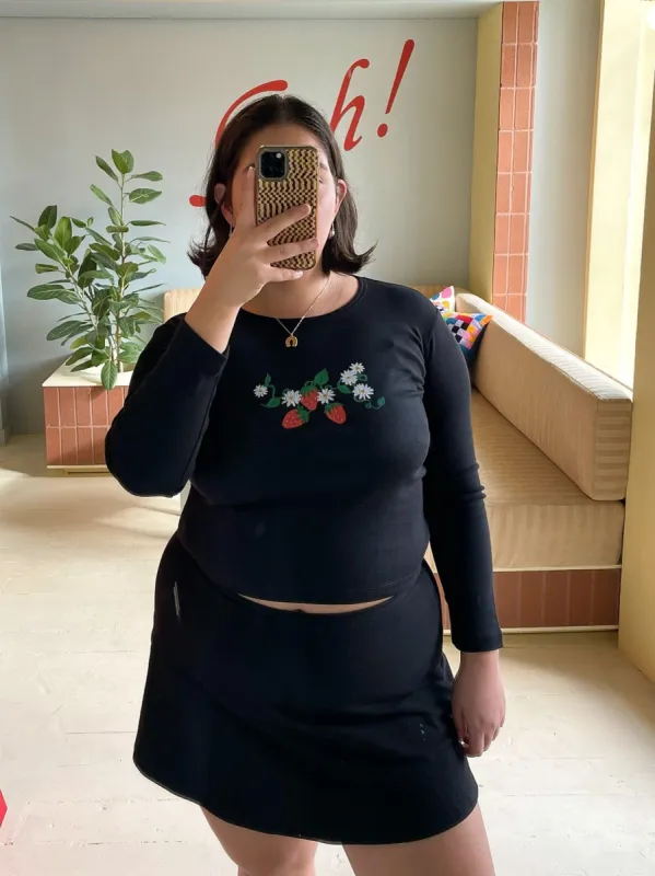 Dana Long Sleeve Tee - Black/Strawberry sold by Lisa Says Gah