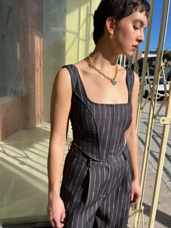 Lace Up Corset Top - Dot Pinstripe sold by Lisa Says Gah