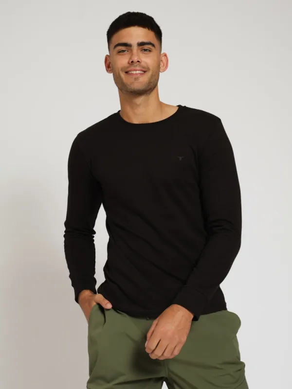 Long Sleeve Crew Cuff Top - Black sold by Edgars