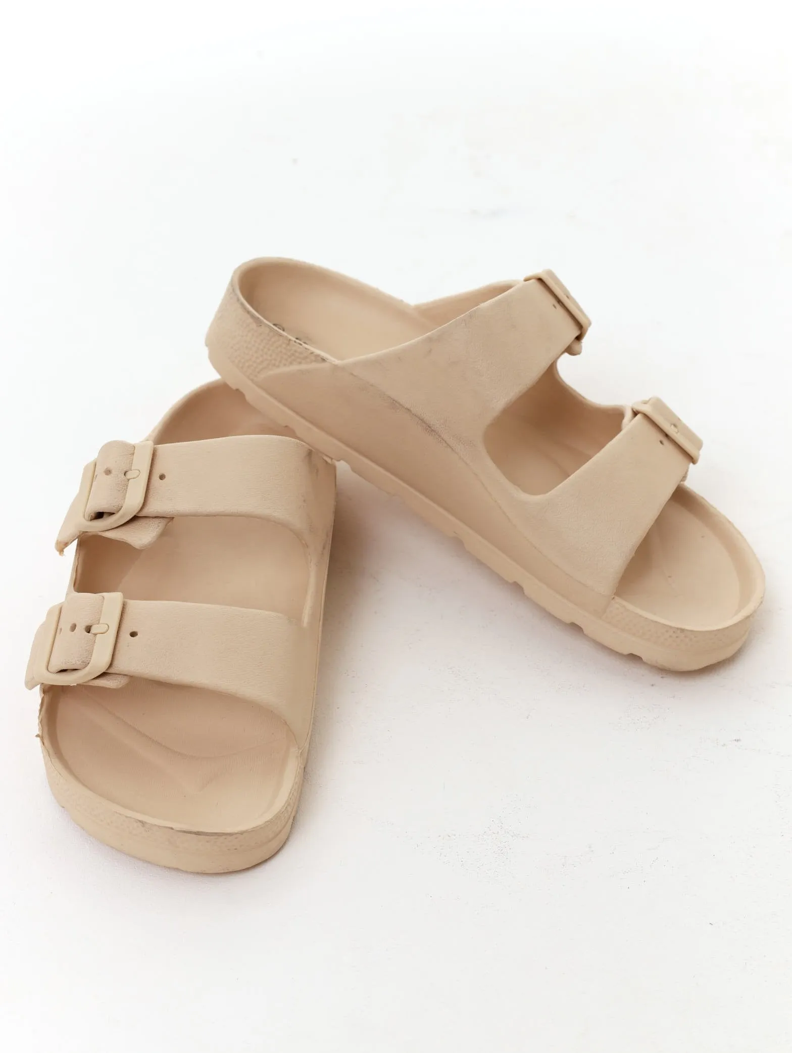 Ladies Double Buckle Strap Moulded Mule Sandal - Sand sold by Edgars