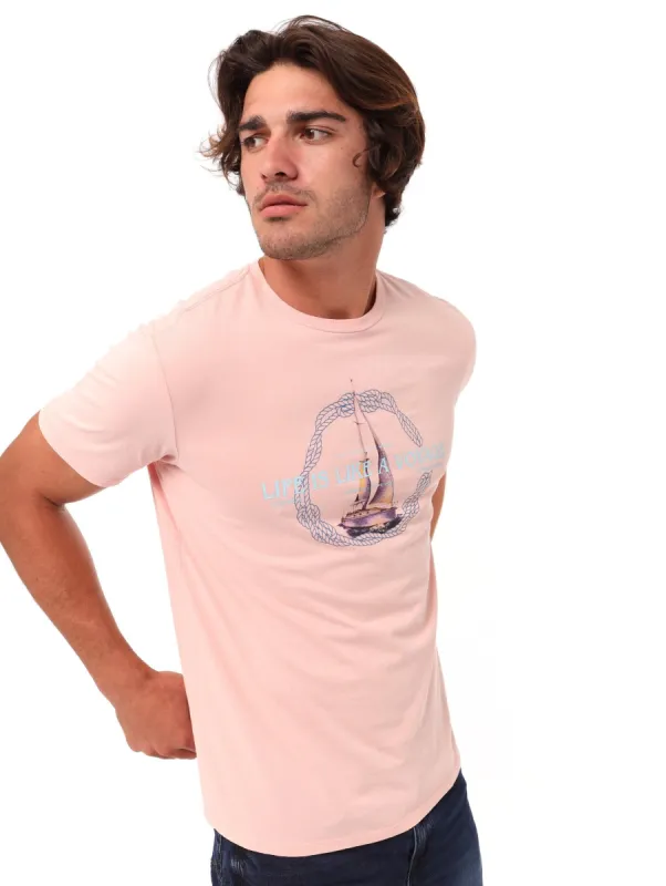 Men's Blossom Light Nautical Printed Tee - Pink made by Guess