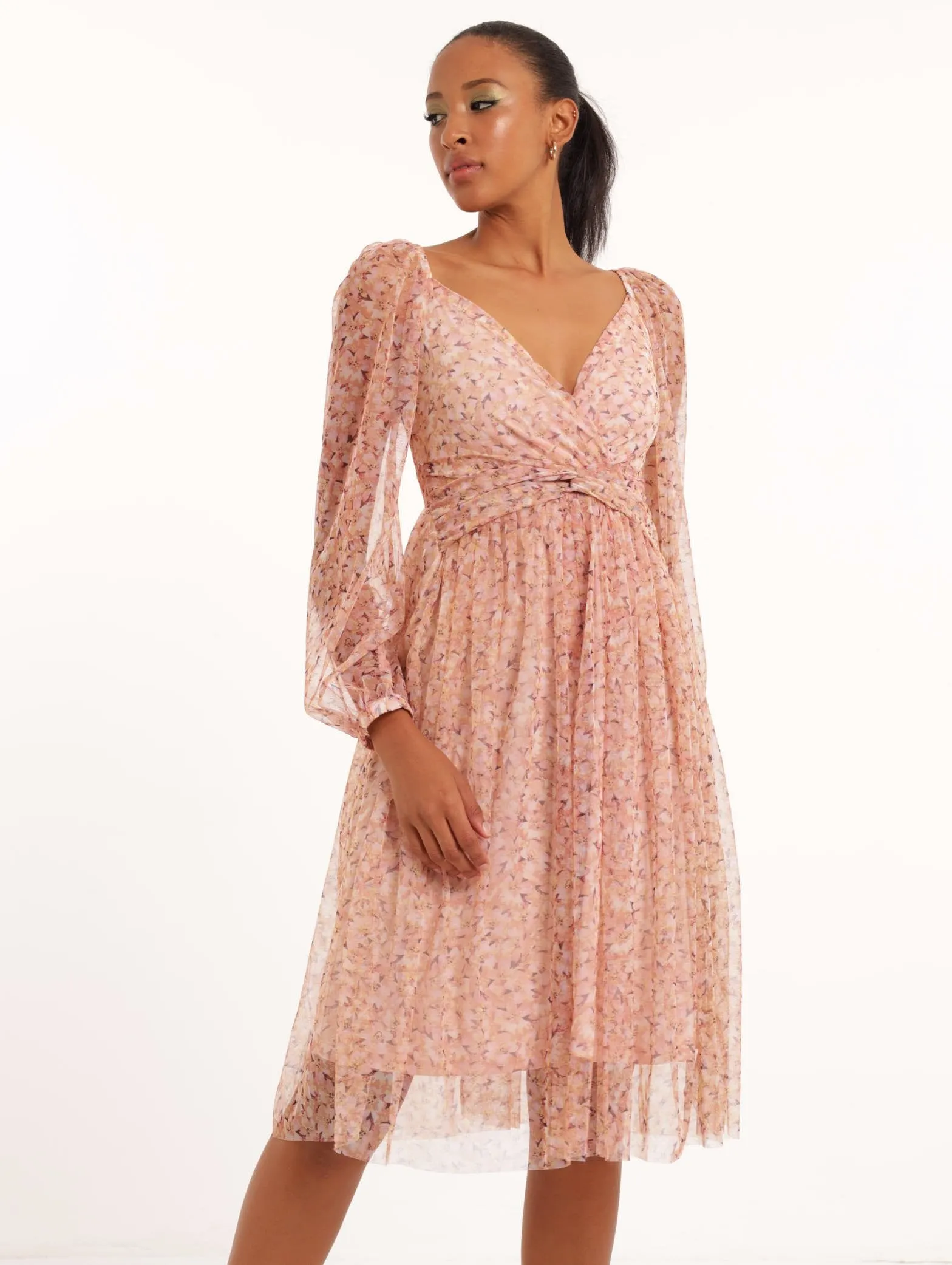 Ladies Long Sleeve Knot Front Printed Prom Dress sold by Edgars