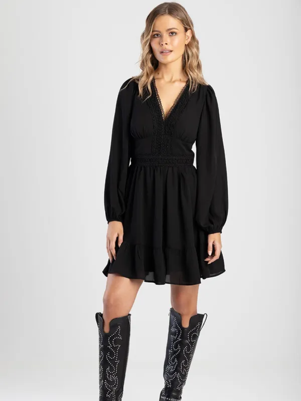 Mini Dress With Trim & Gauging - Black sold by Edgars