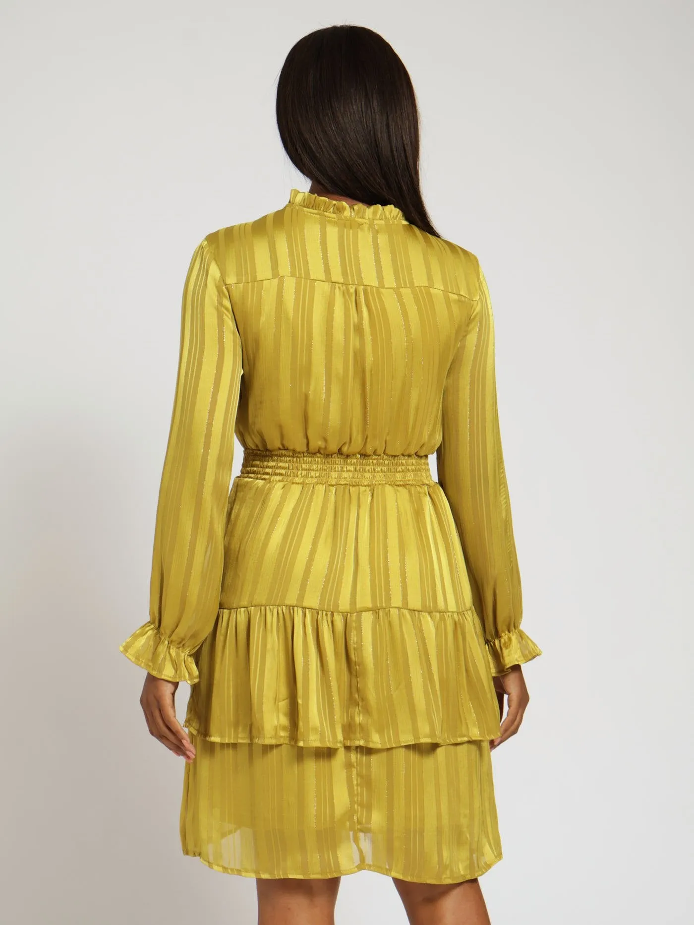 Hi-Neck Shirred Waisted Tiered Tea Dress - Mustard sold by Edgars product image thumbnail 3
