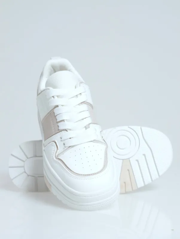 Keisha Chunky Side Panel Lace Up Sneaker - White/Beige sold by Edgars 