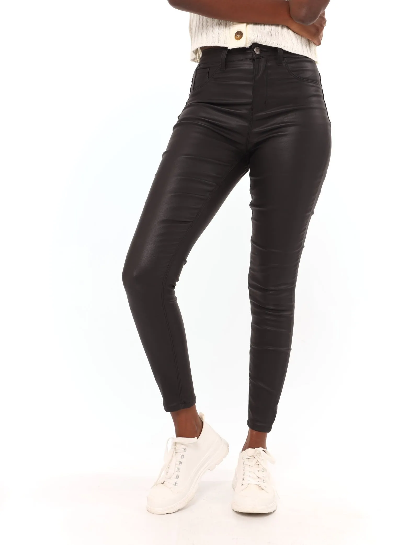 Ladies 5 Pocket PU Skinny Pant - Black sold by Edgars