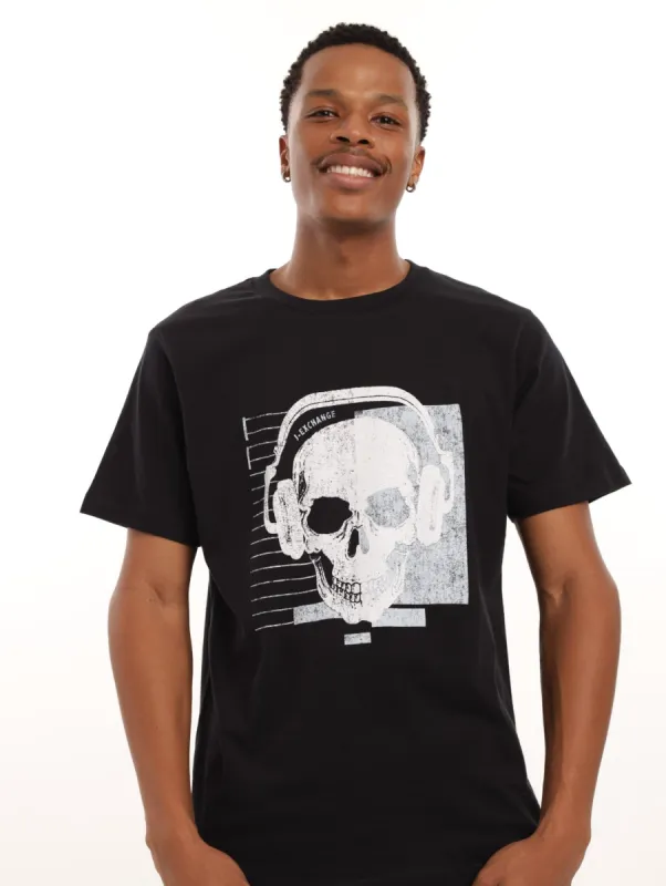 Men's Headphone Skull Icon Tee - Black sold by Edgars
