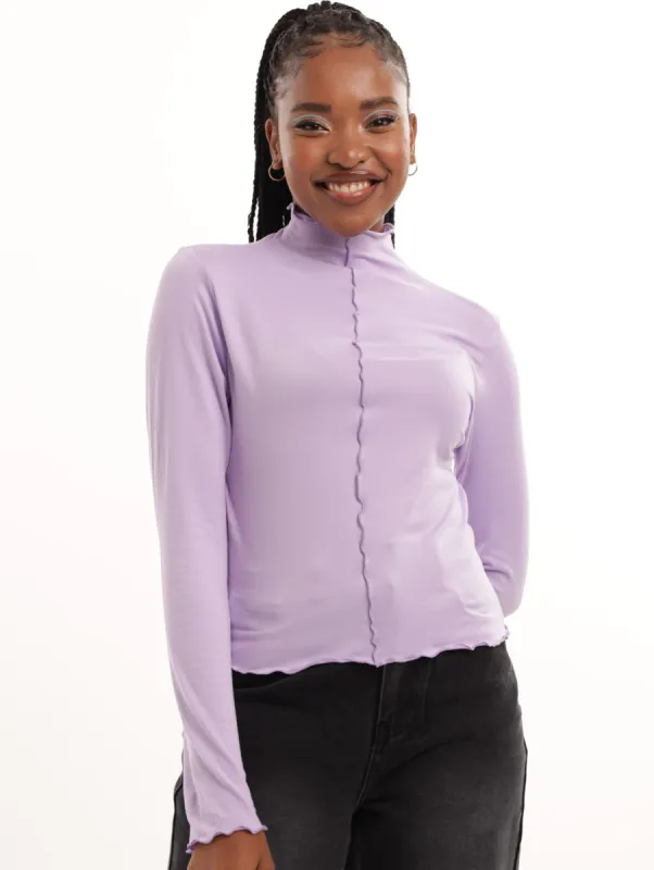Ladies Long Sleeve Floss Detail Tee - Lilac sold by Edgars