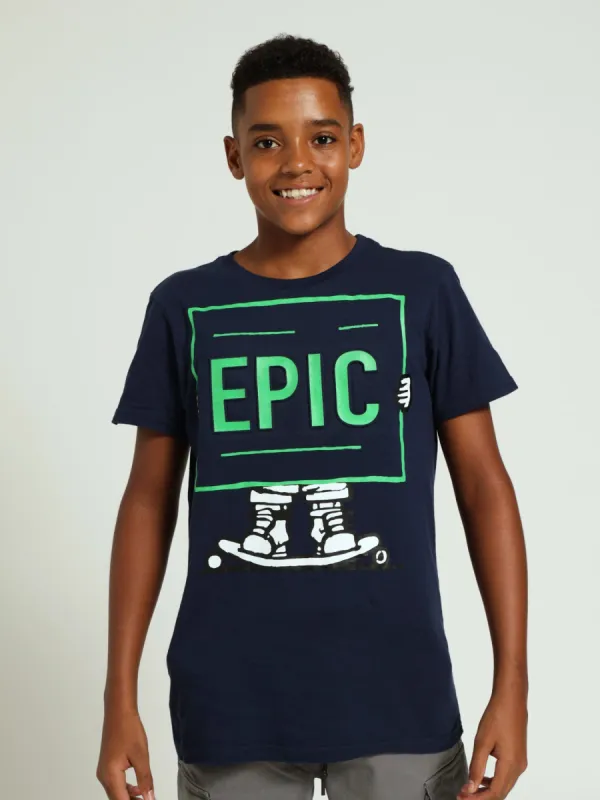 Boys Epic Embossed Tee - Navy sold by Edgars