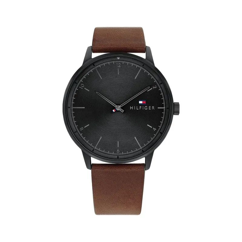 Hendrix 43Mm Ip Black Case Watch With Black Dial And Brown Leather Strap sold by Edgars
