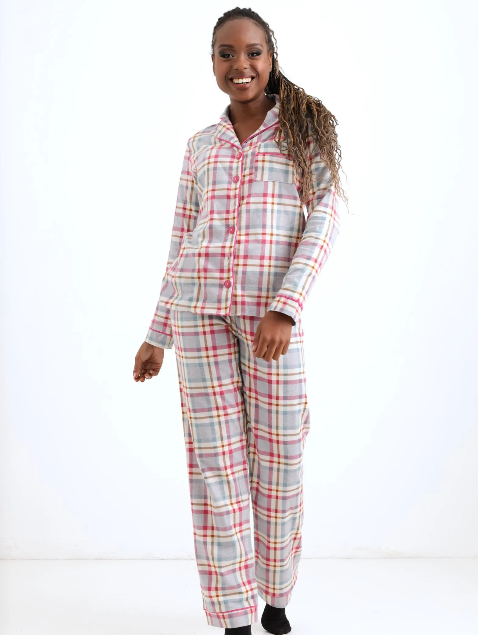 Ladies Revere Collar Button Through PJ Set sold by Edgars