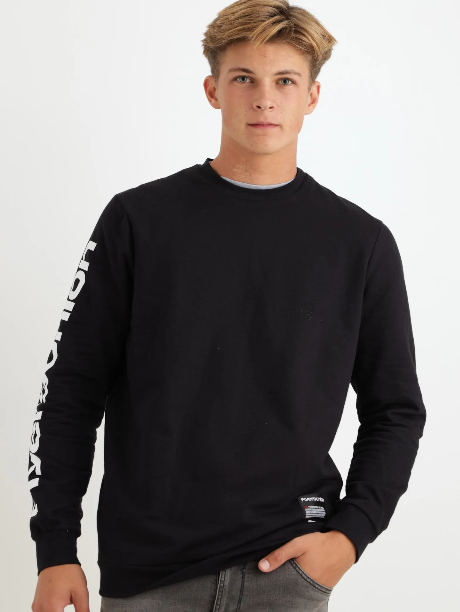Men's Sleeve Print Crew Neck Top - Black sold by Edgars
