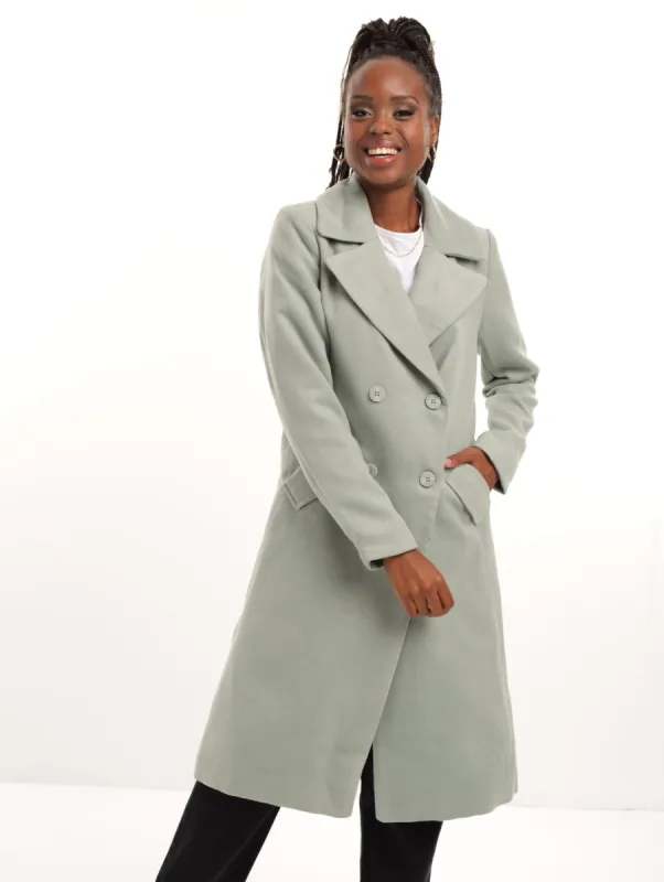 Ladies Double Breasted Coat - Sage sold by Edgars