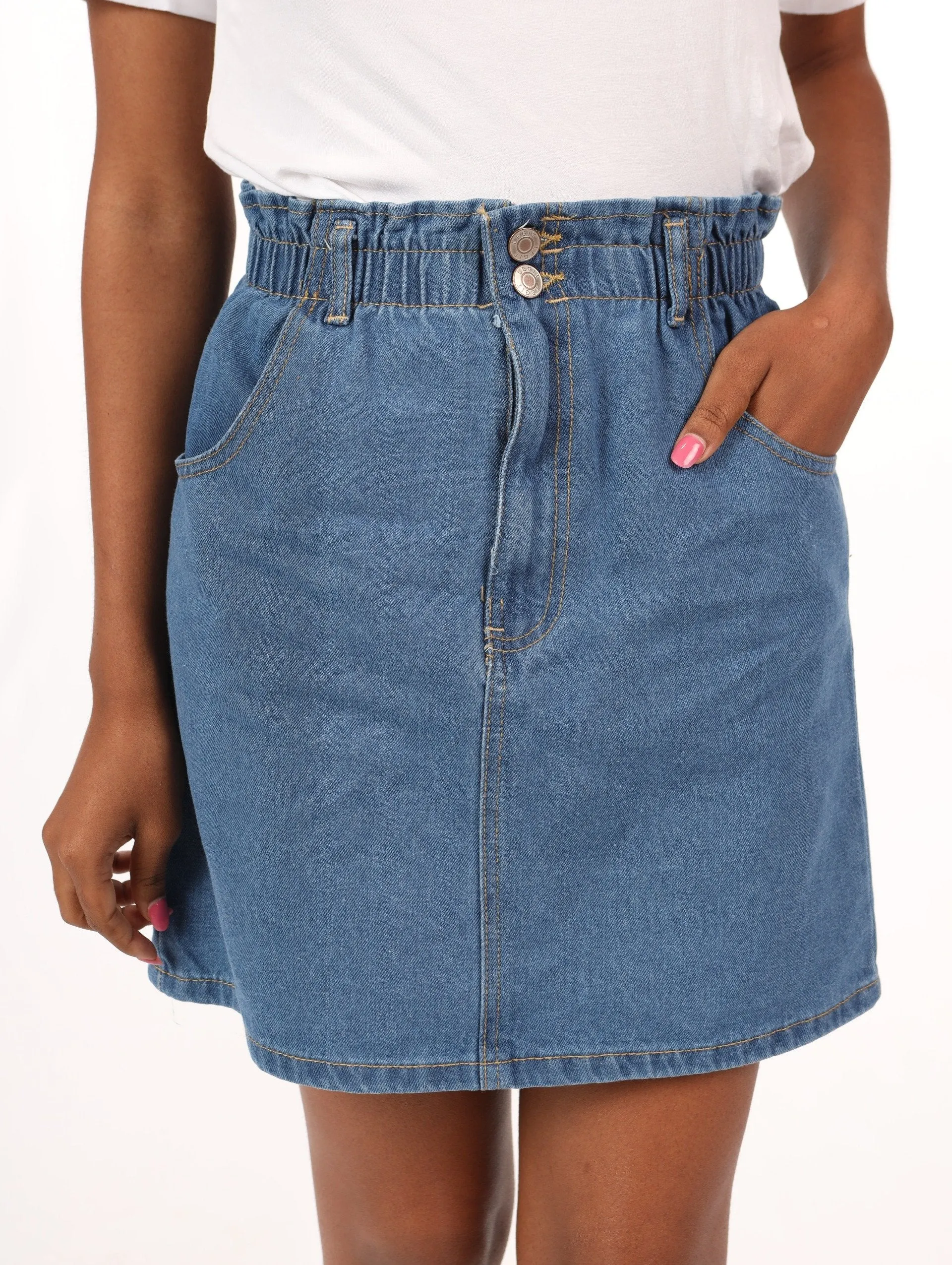 Ladies PaperBag Denim Mini Skirt - Stonewash sold by Edgars
