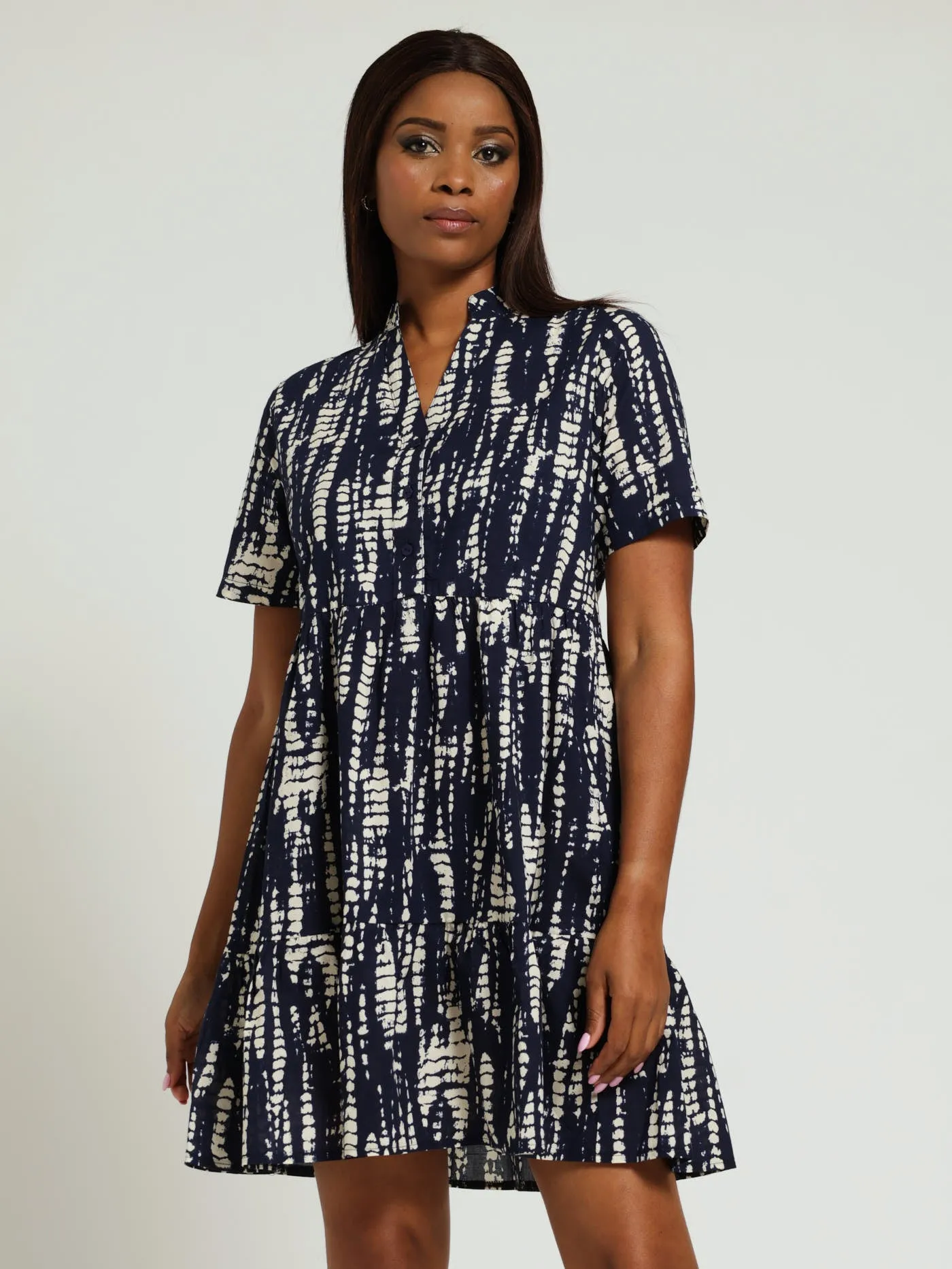 Tiered Dress - Navy/White sold by Edgars
