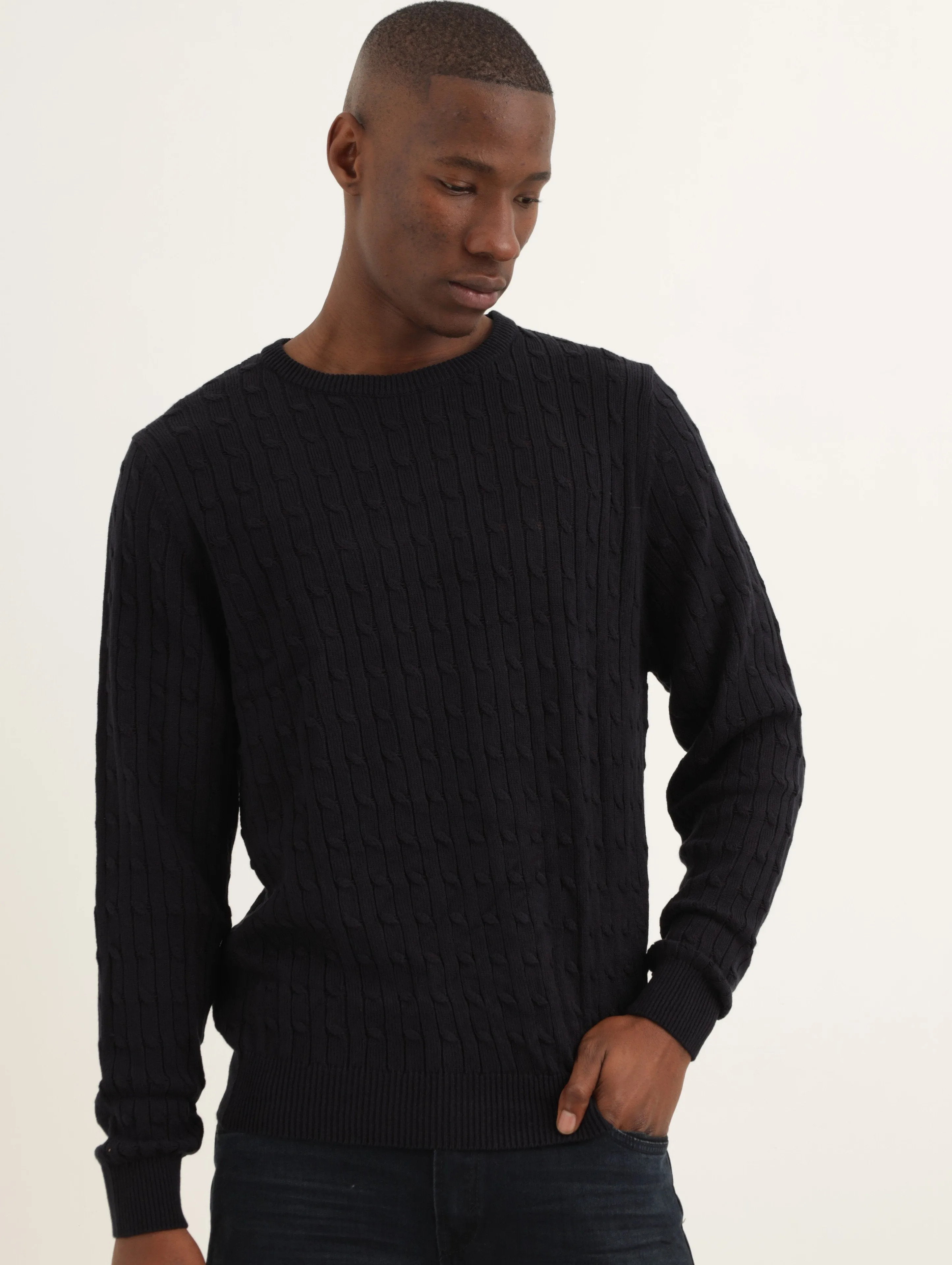Men's Combo Cable Knit - Navy sold by Edgars