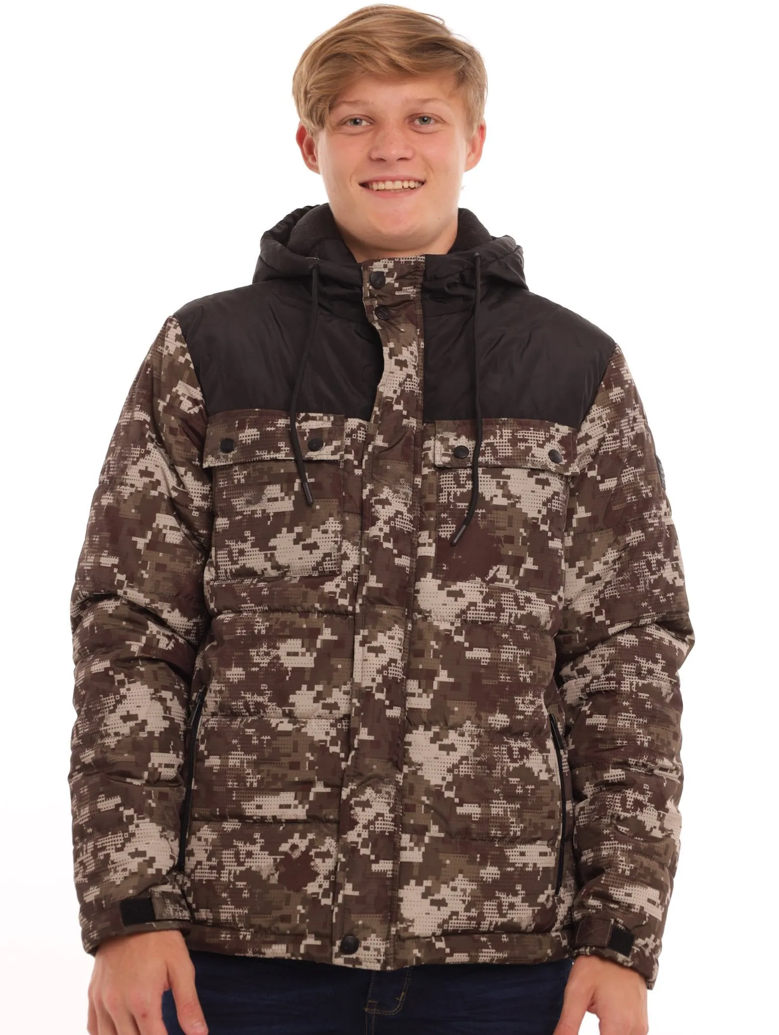 Men's Camo Colourblock Puffer Jacket - Black sold by Edgars