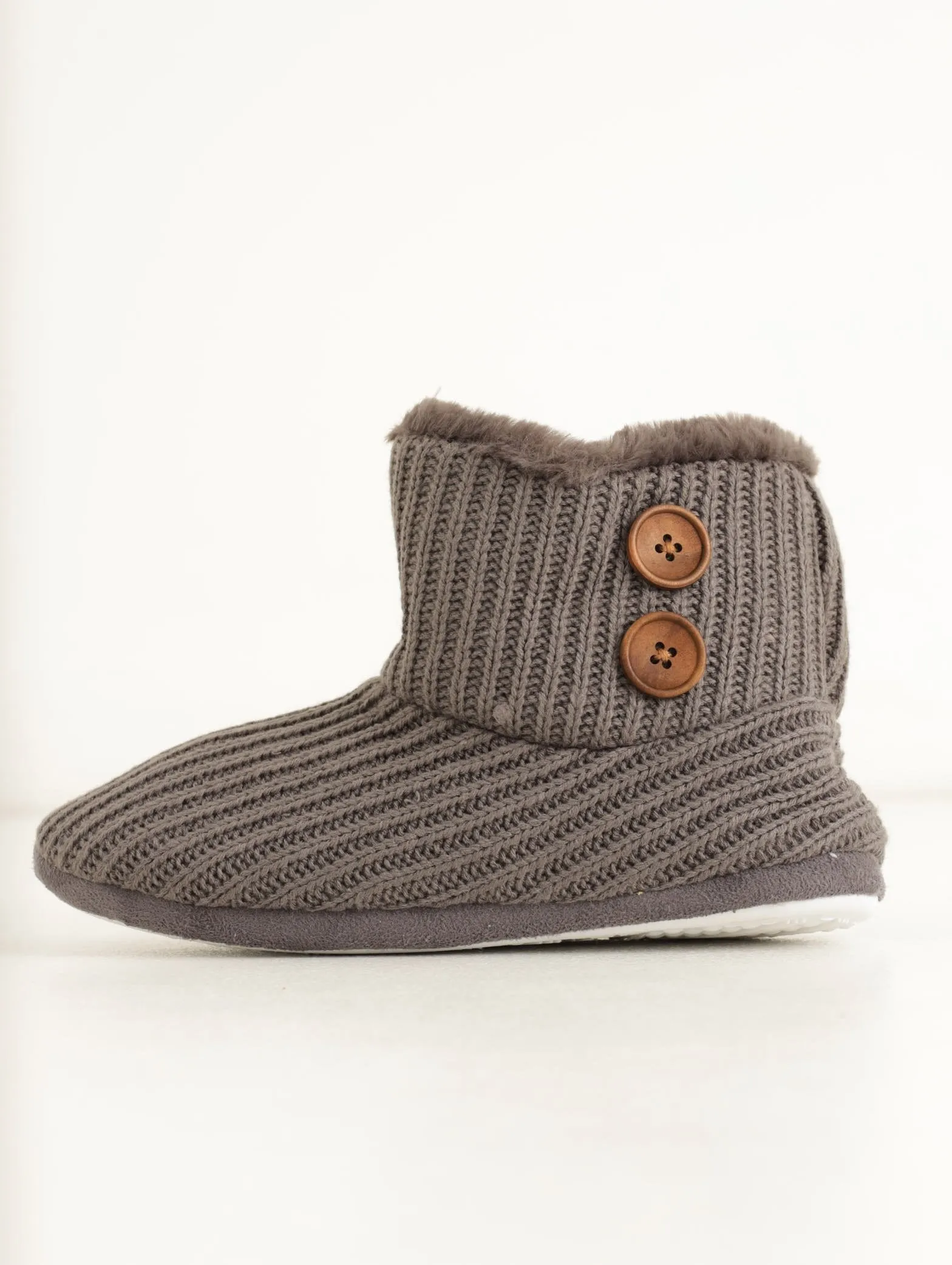 Ladies Knitted Pom Pom Bootie - Charcoal sold by Edgars