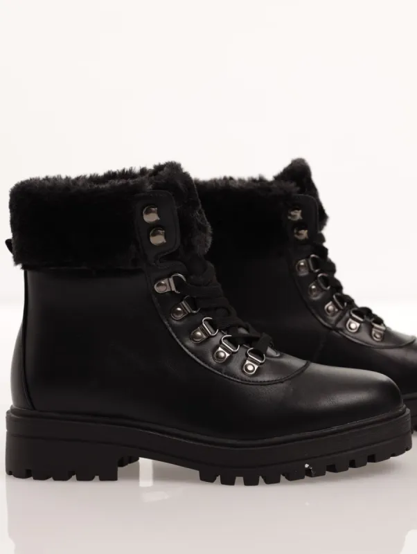 Ladies Worker Boot With Fur Topline - Black sold by Edgars