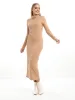 Ladies Roll Neck Ribbed Maxi Dress - Tan sold by Edgars