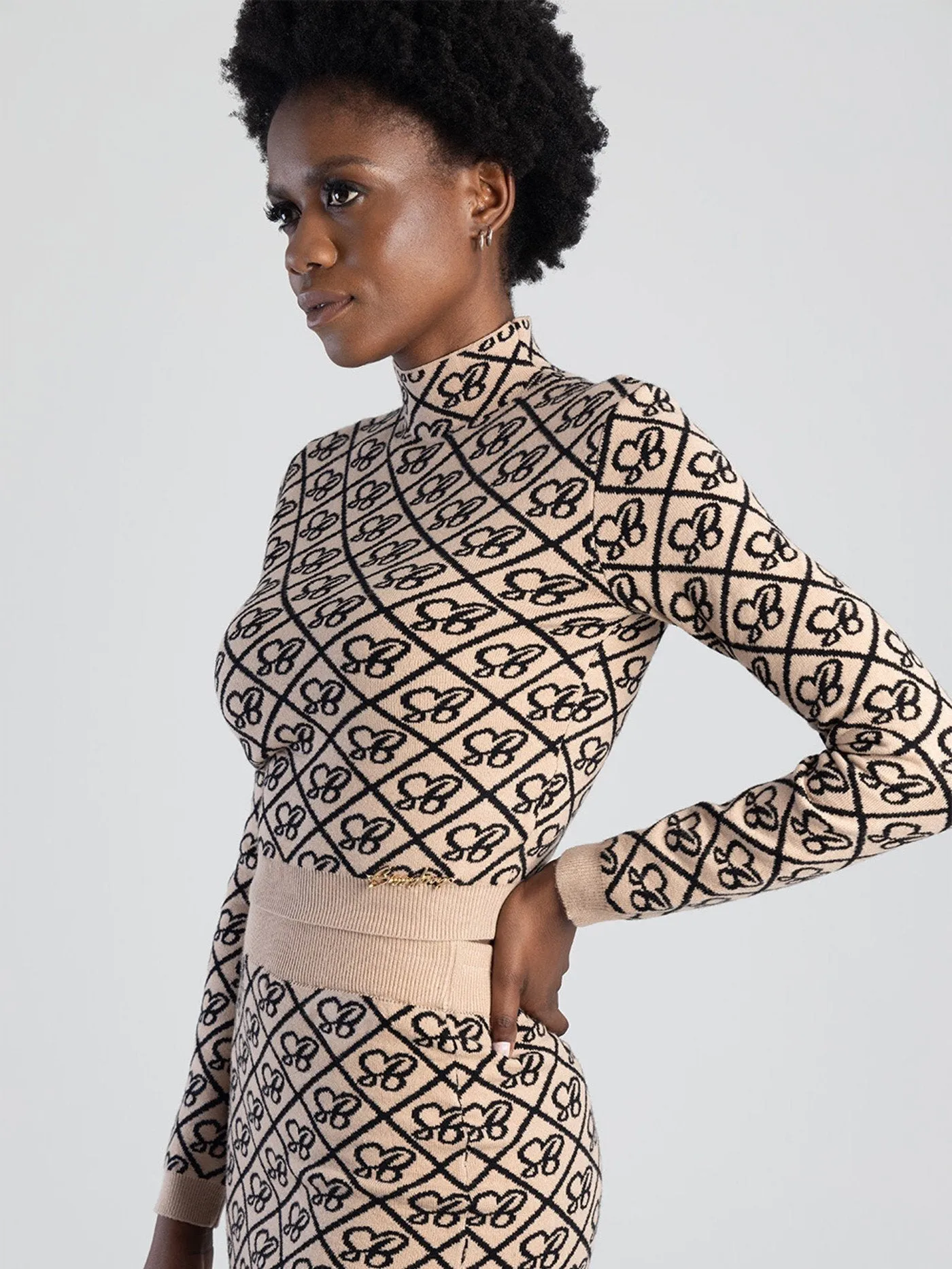 Long Sleeve Knit Turtle-Neck Logo Crop Top - Stone sold by Edgars product image thumbnail 2
