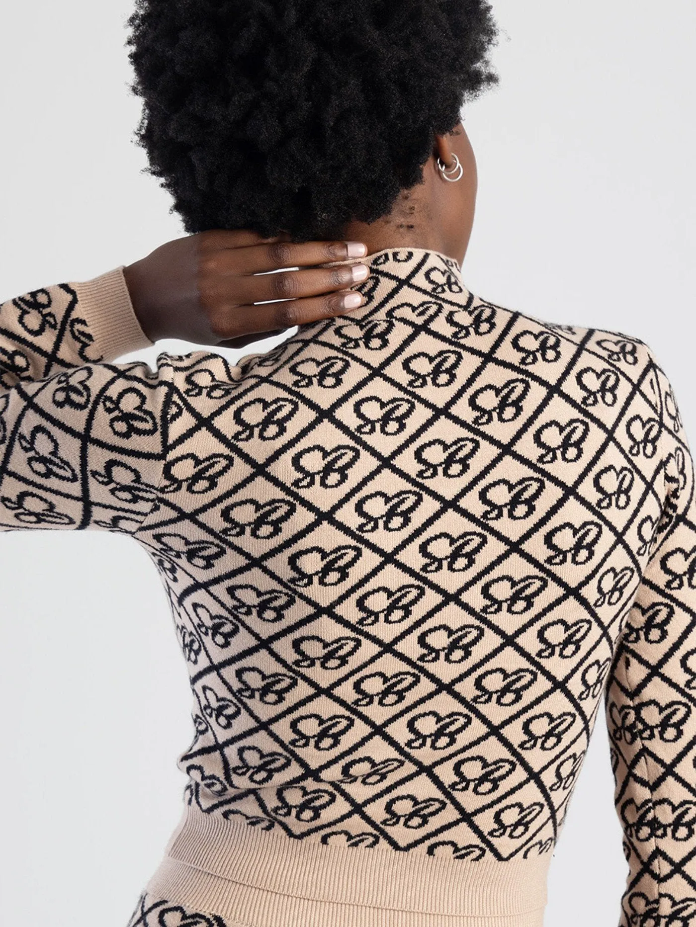 Long Sleeve Knit Turtle-Neck Logo Crop Top - Stone sold by Edgars product image thumbnail 3