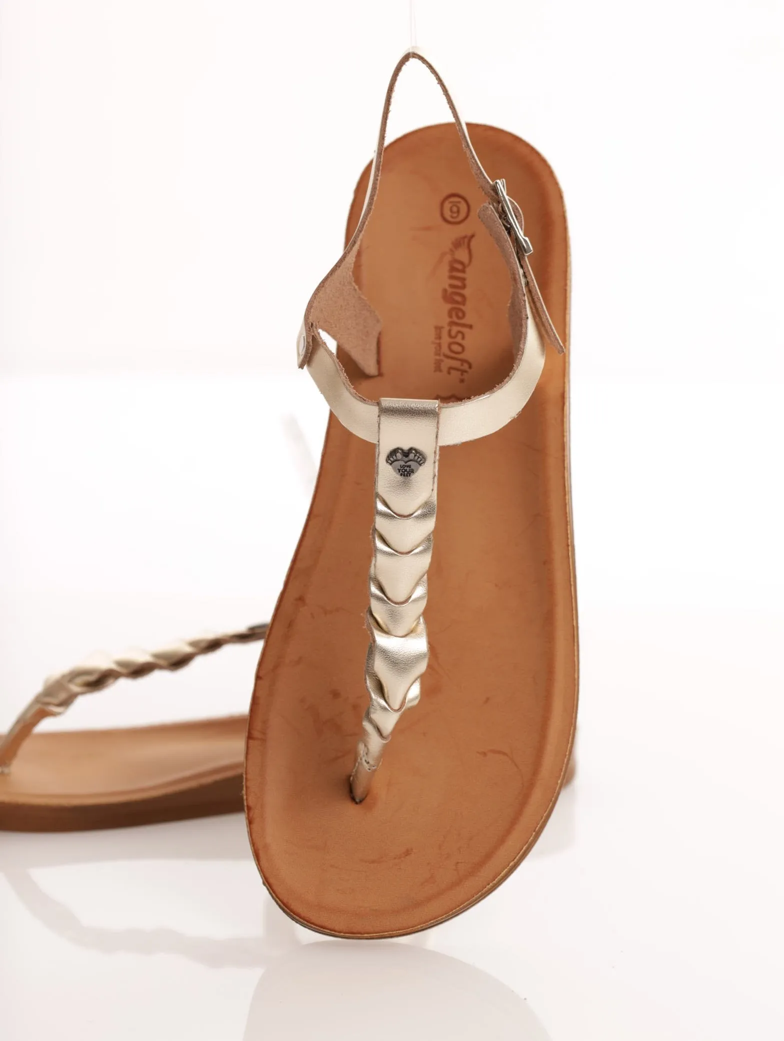 Ladies Jessica Leather Plaited Thong Sandal - Gold sold by Edgars
