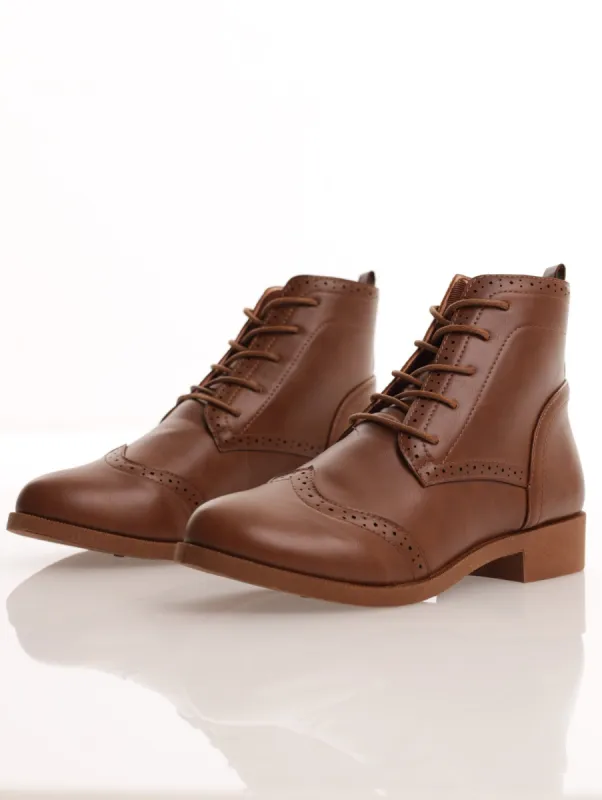 Ladies Brogue Detail Ankle Lace Up Boot - Tan sold by Edgars