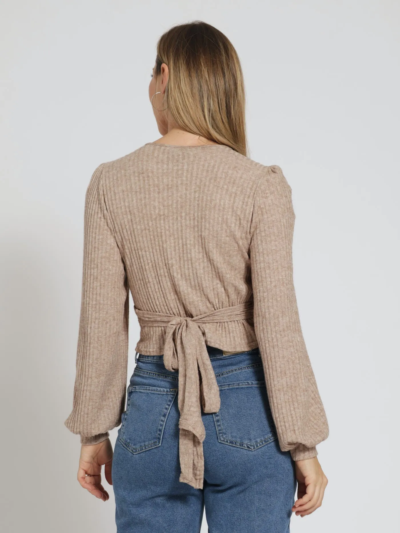 Long Sleeve Wrap Top With Lantern Sleeve - Taupe sold by Edgars product image thumbnail 5