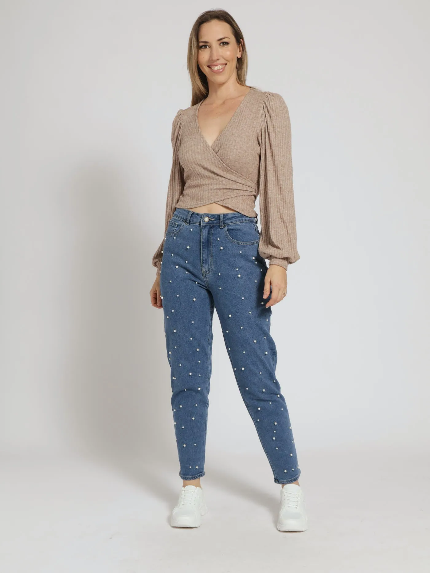 Long Sleeve Wrap Top With Lantern Sleeve - Taupe sold by Edgars product image thumbnail 2