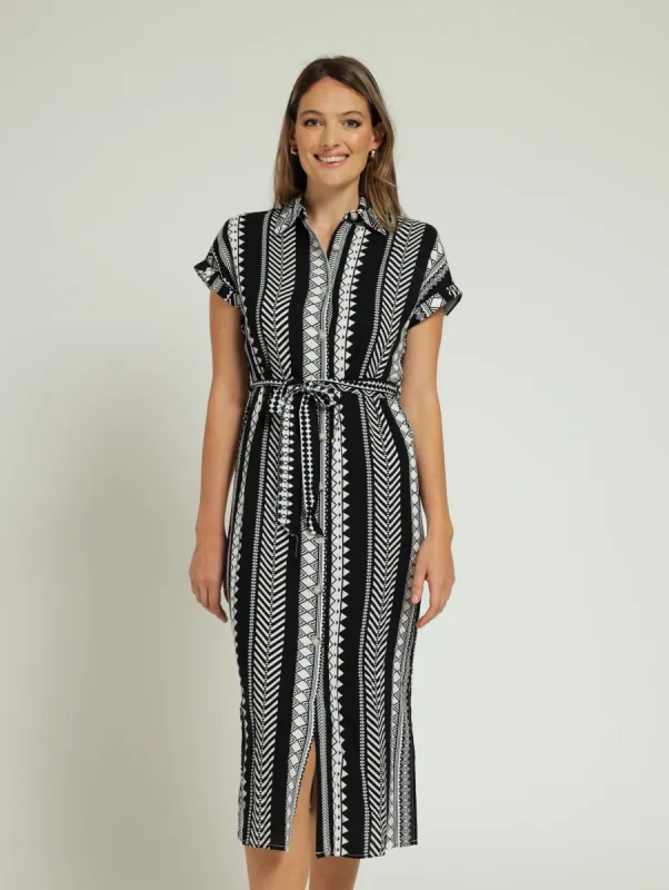 Belted Midaxi Shirt Dress - White/Black sold by Edgars