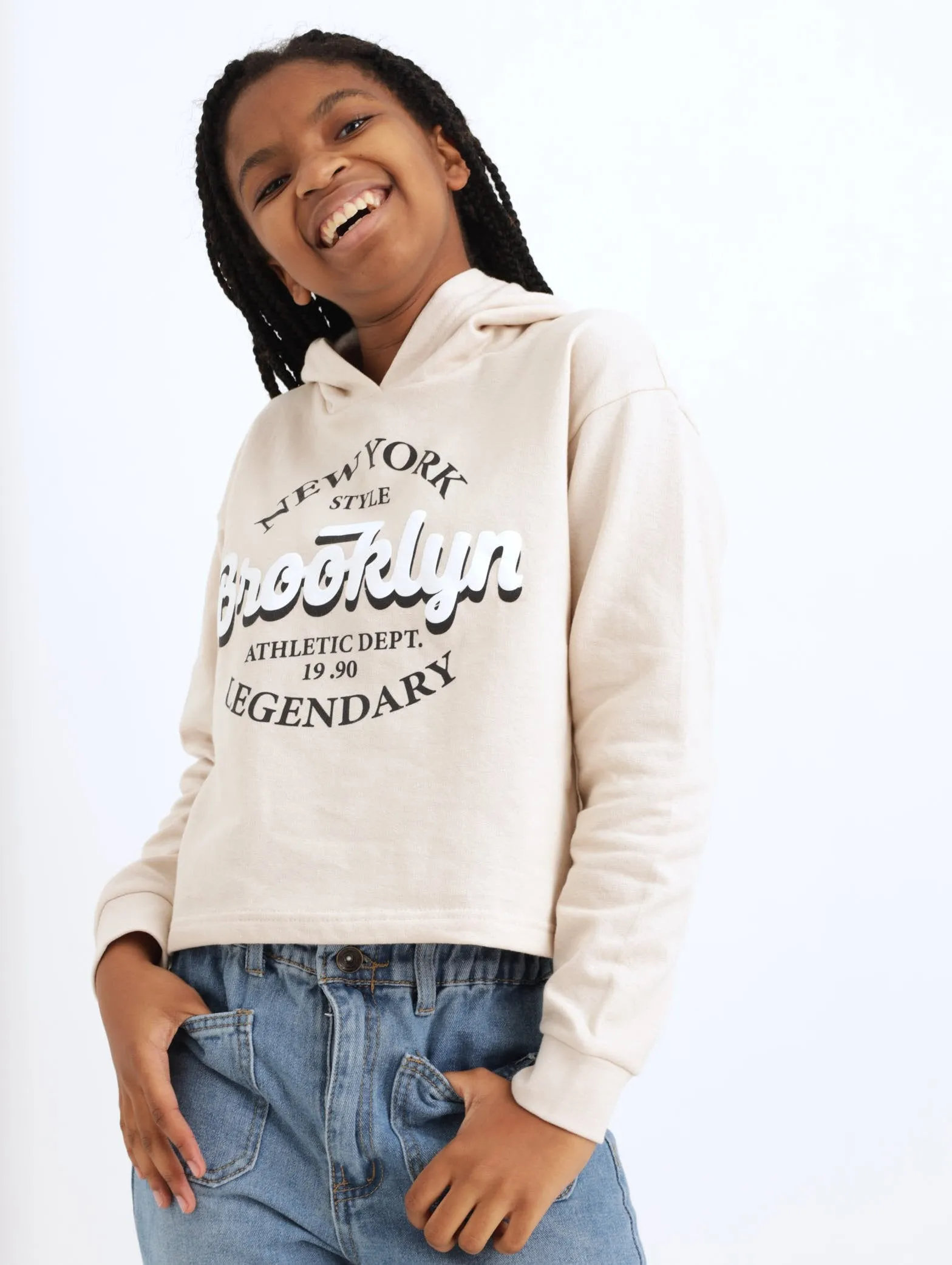 Girls Yeah Fleece Hoody - Stone sold by Edgars