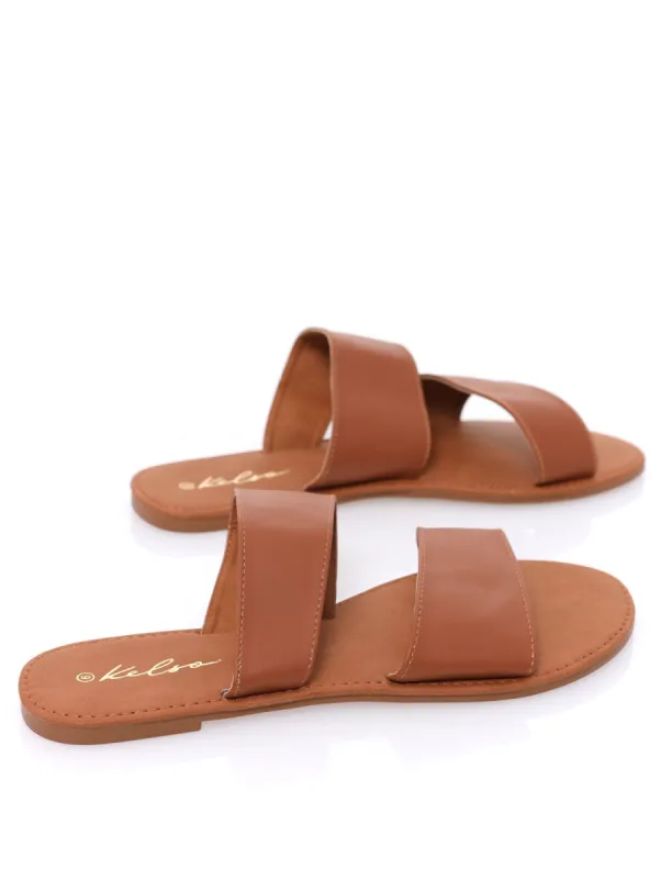 Ladies Asymmetrical Double Strap Mule Sandal - Tan sold by Edgars