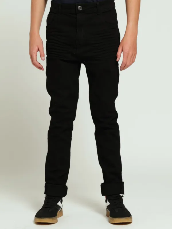 Boys Solid Black Creasing Denim Jean sold by Edgars