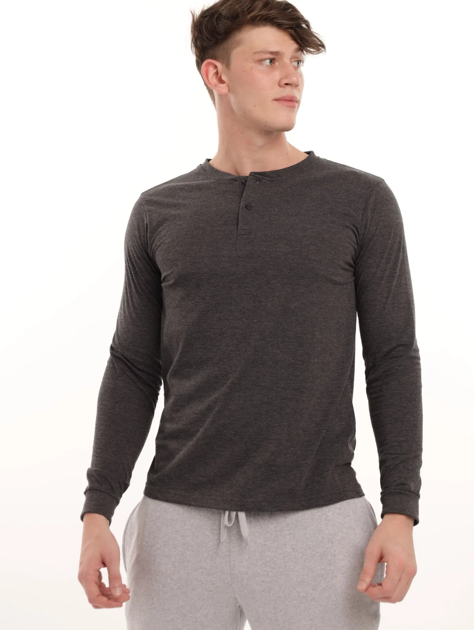 Men's Long Sleeve Henley Sleepwear - Charcoal Melange sold by Edgars