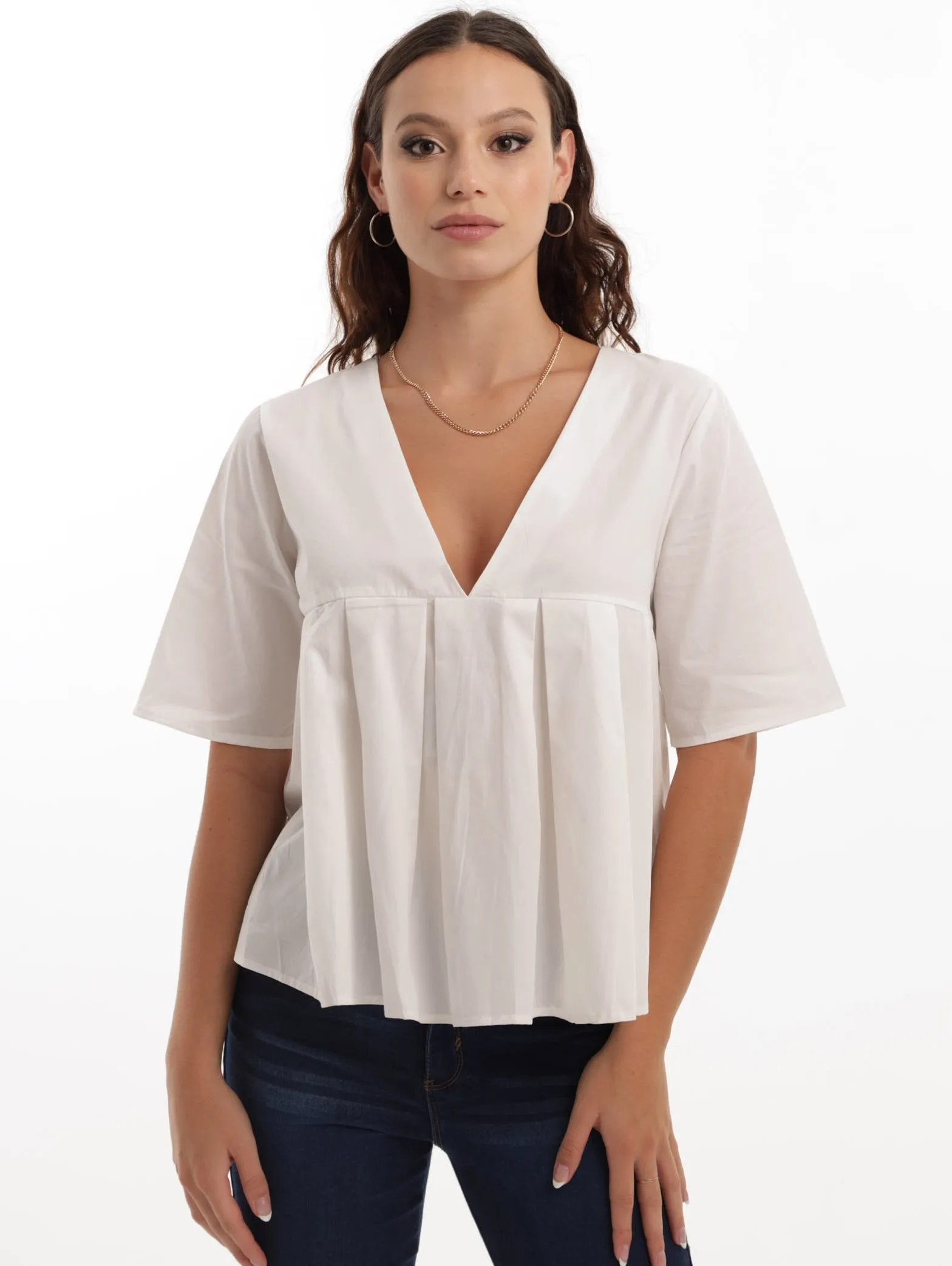 Ladies Pleated Back Crew Neck Top - White sold by Edgars