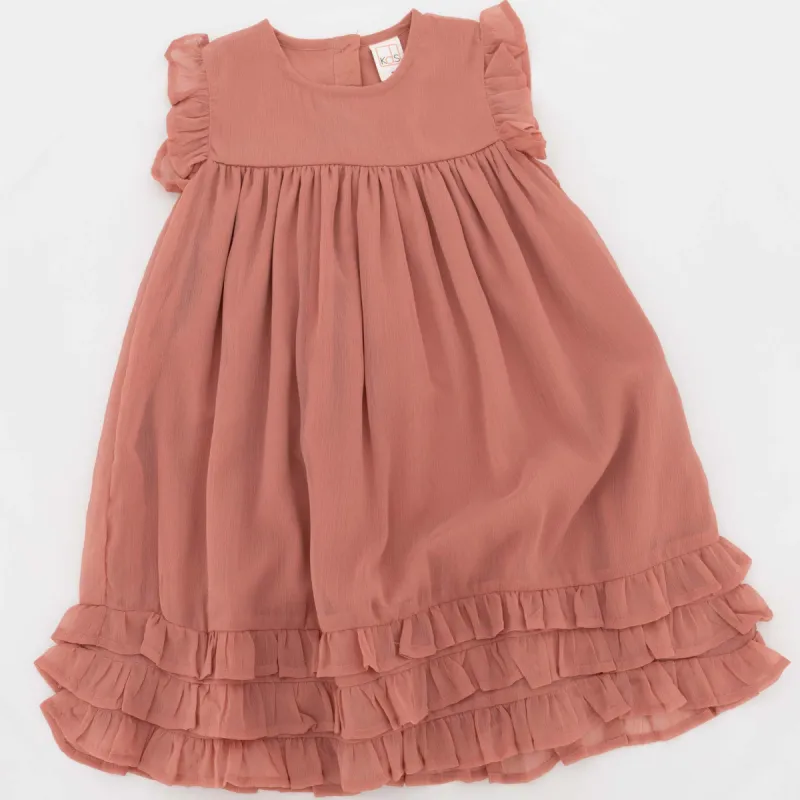 Pre-Girls Ruffle Hem Chiffon Dress - Burgundy sold by Edgars