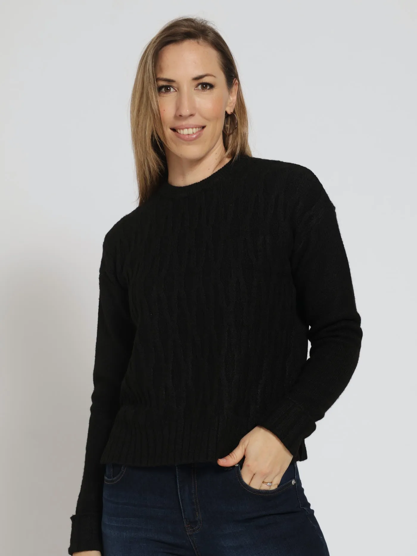 Long Sleeve Diamond Design Luxe Pullover - Black sold by Edgars