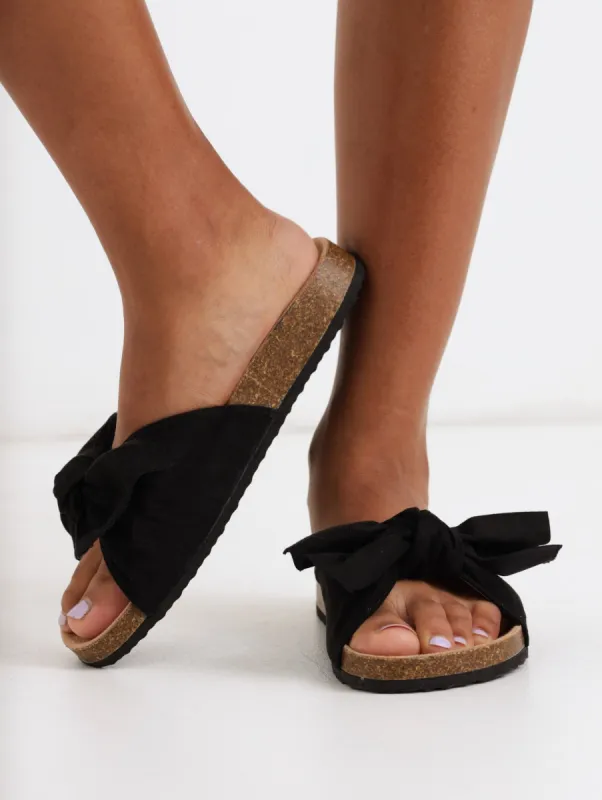 Ladies Big Bow Cork Sole Sandal - Black sold by Edgars