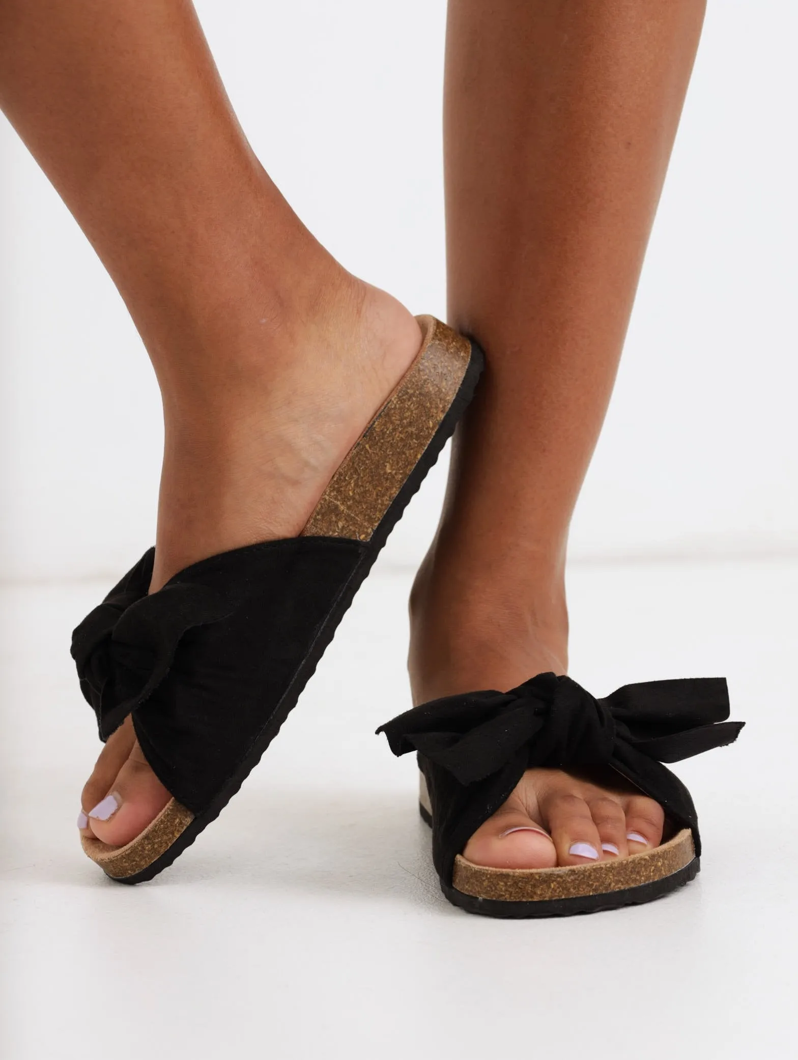 Ladies Big Bow Cork Sole Sandal - Black sold by Edgars