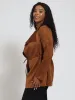 Long Sleeve Suede Waterfall Jacket - Brown sold by Edgars