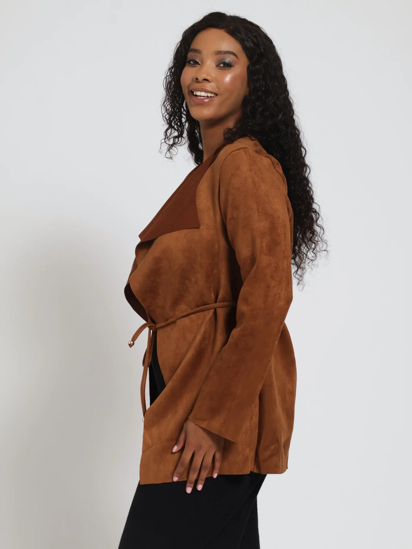 Long Sleeve Suede Waterfall Jacket - Brown sold by Edgars product image thumbnail 3