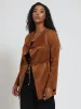 Long Sleeve Suede Waterfall Jacket - Brown sold by Edgars