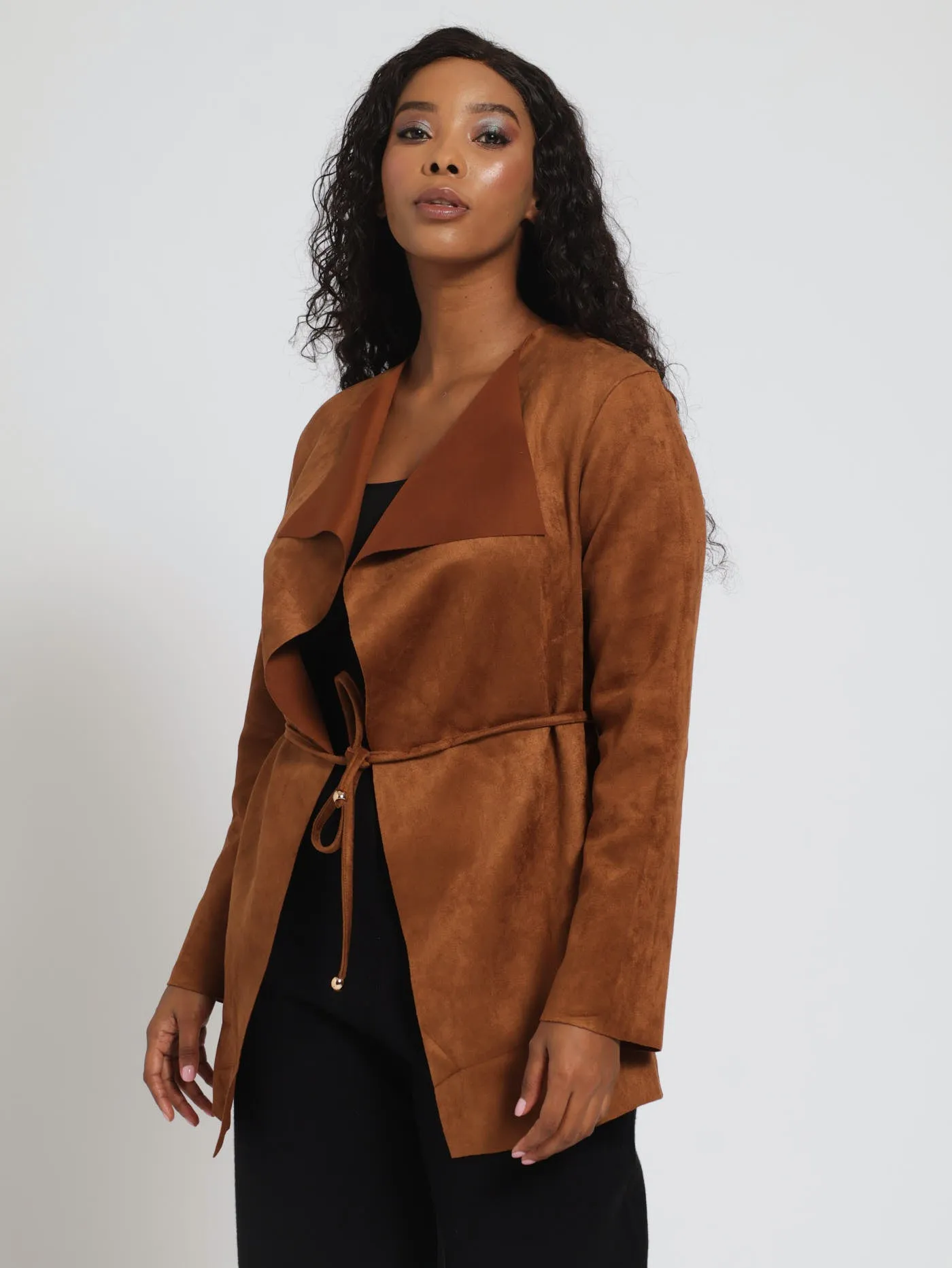 Long Sleeve Suede Waterfall Jacket - Brown sold by Edgars product image thumbnail 2