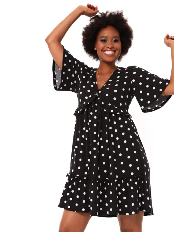 Ladies Crinkle Spot Dress - Black sold by Edgars