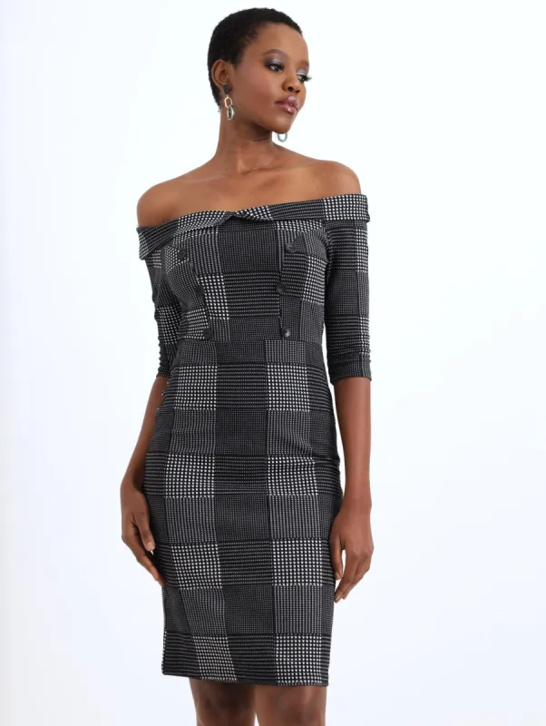 Ladies Button Front Check Detail Dress sold by Edgars