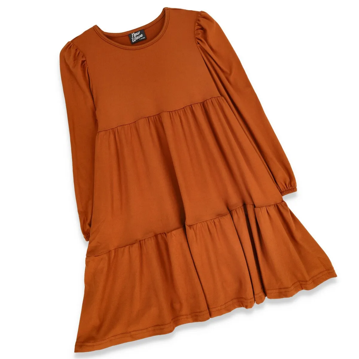 Girls 2 Tier Long Sleeve Dress - Tan sold by Edgars
