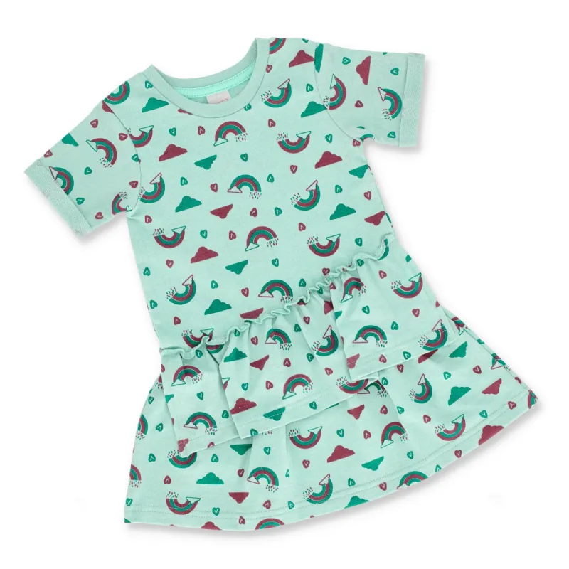 Pre-Girls All Over Print Rainbow Dress - Aqua sold by Edgars